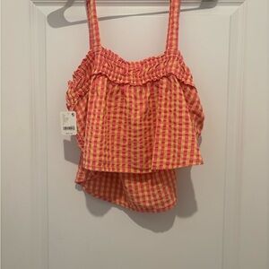Free People Pink and Yellow Checkered Crop Top
